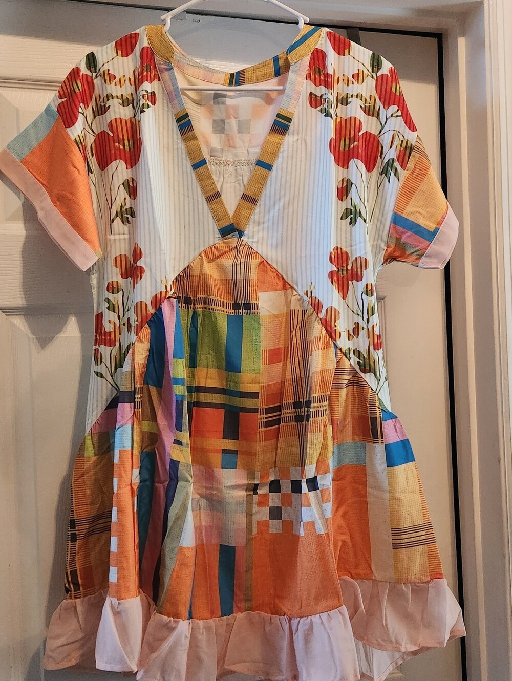Thin Multicolor Patchwork Floral Flutter Dress